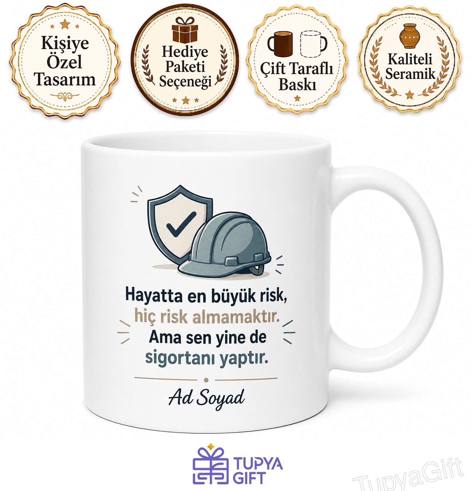 Garantici Arkadaşa Çift Dikiş Sağlamcı Risk Sevmeyen Kupa Bardak Hediye
