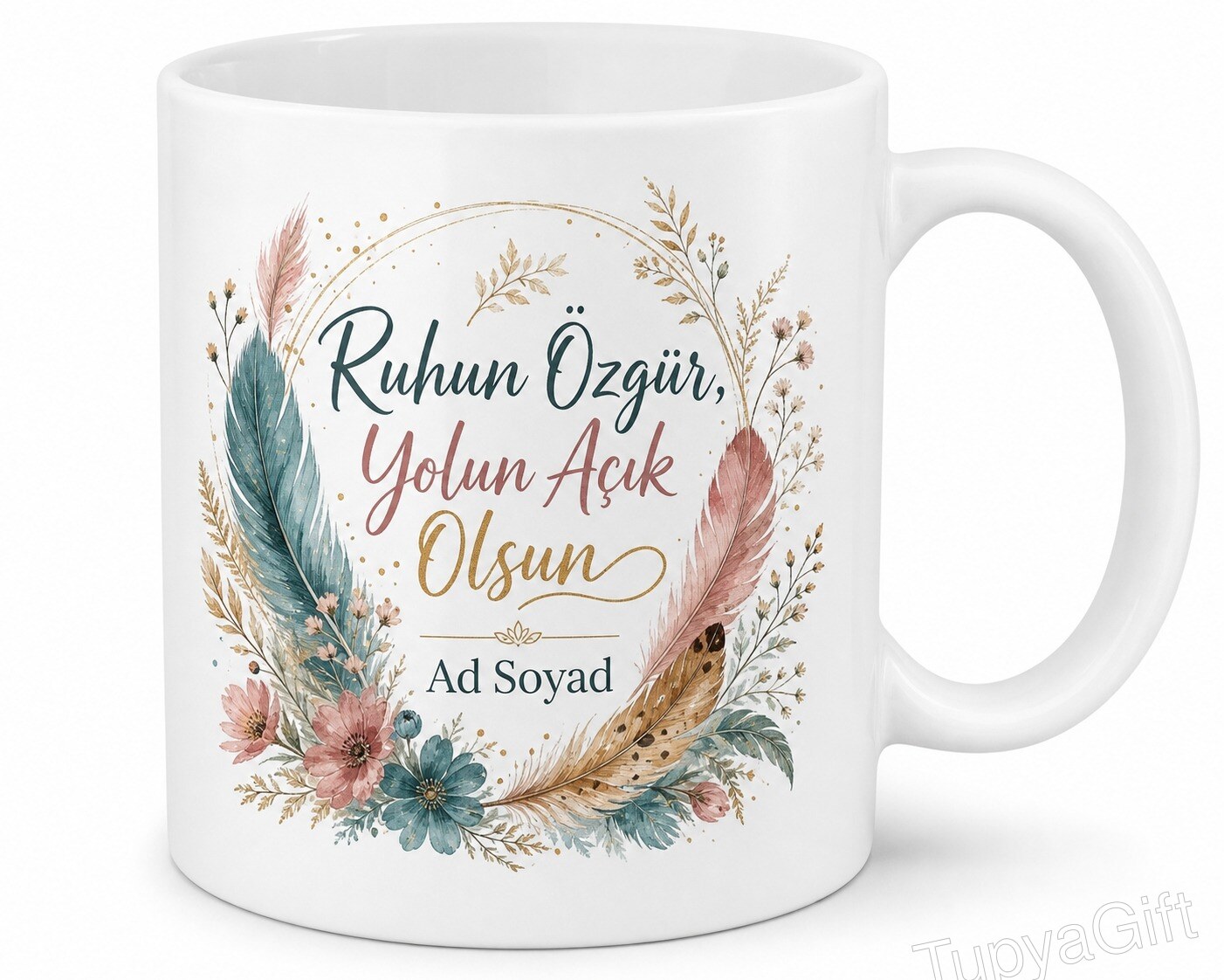 Ruhun Özgür Yolun Açık Olsun Temalı Özgür Ruh İngilizce Çay Kupası Hediye Baskılı Kupa Bardak