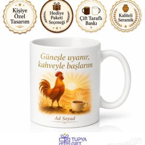 Sabah İnsanı Güneşin Doğuşu Horoz Ötüşü İlk Kahve Enerjisi Kupa Bardak Hediye