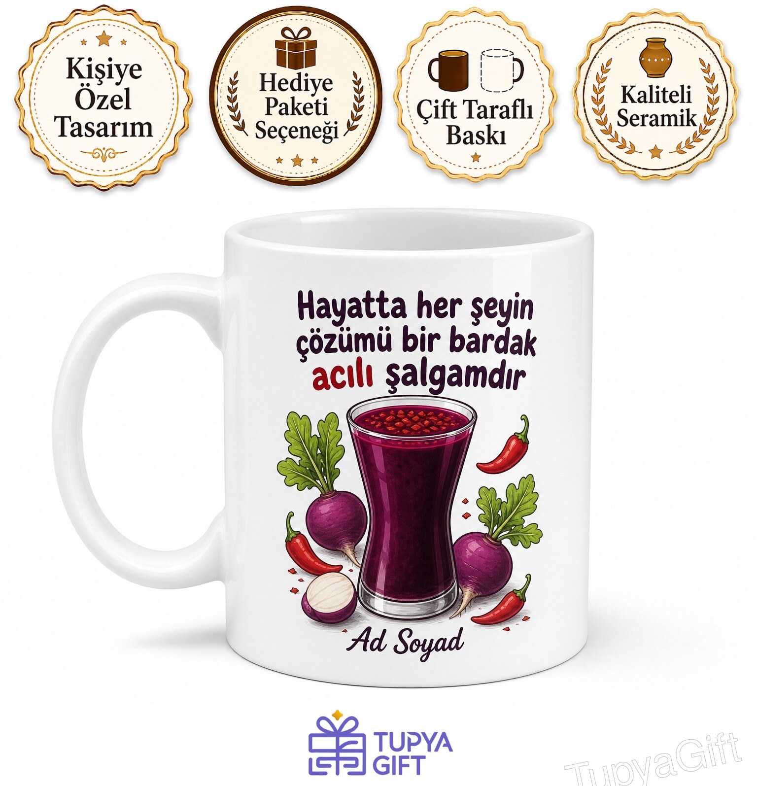 Şalgam Severlere Özel Acılı Şalgam Adana Kebap Yanı İçecek Temalı Kupa Bardak Hediye