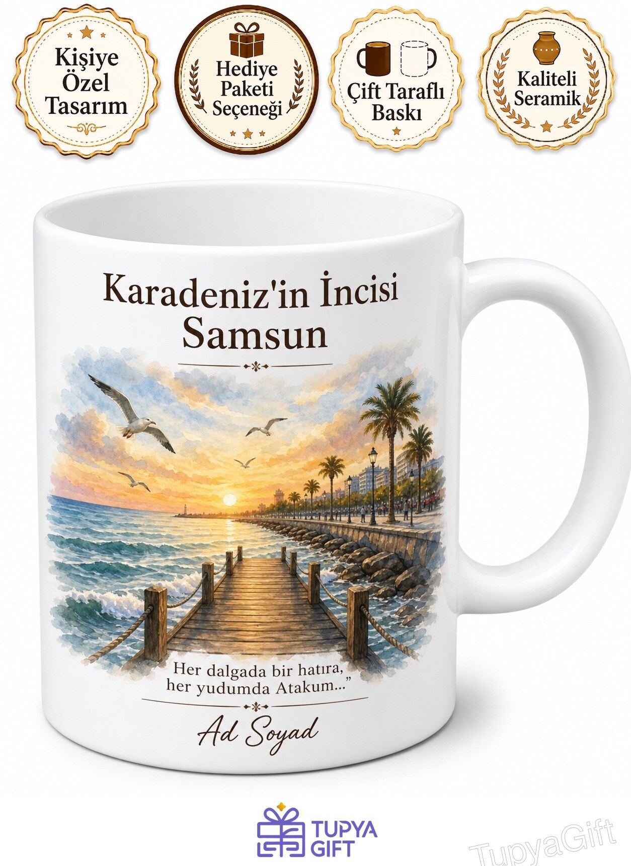 Samsun Atakum Sahil Yolu Çobanlı İskelesi Karadeniz'in İncisi Plaj Hediye Kupa Bardak