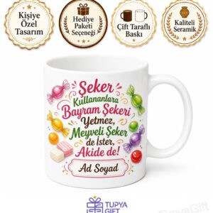 Şeker Kullananlara Bayram Şekeri Meyveli Şeker Akide Şekeri İkramlık Kupa Hediye