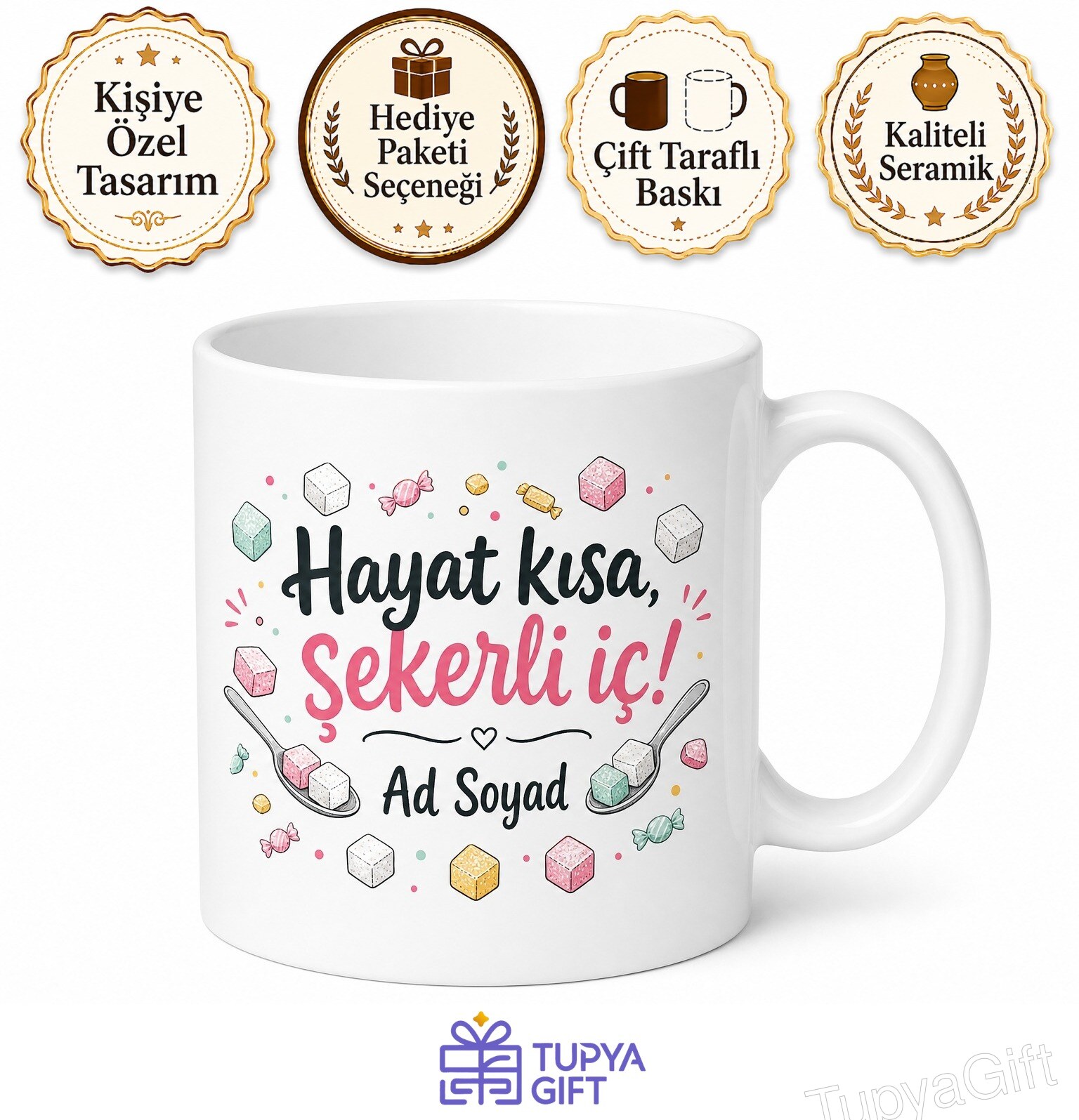 Şeker Kullananlara Özel Kupa Küp Şeker Toz Şeker Çay Şekeri Tatlı Krizi Hediye Bardak