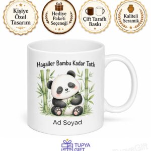Sevimli Panda Bambu Yiyen Uykucu Tasarımlı Kupa Bardak Hediye
