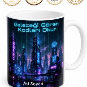 Siberpunk Distopik Gelecek Neon Şehir Matrix Gerçekliği Temalı Baskılı Kupa Bardak Hediye