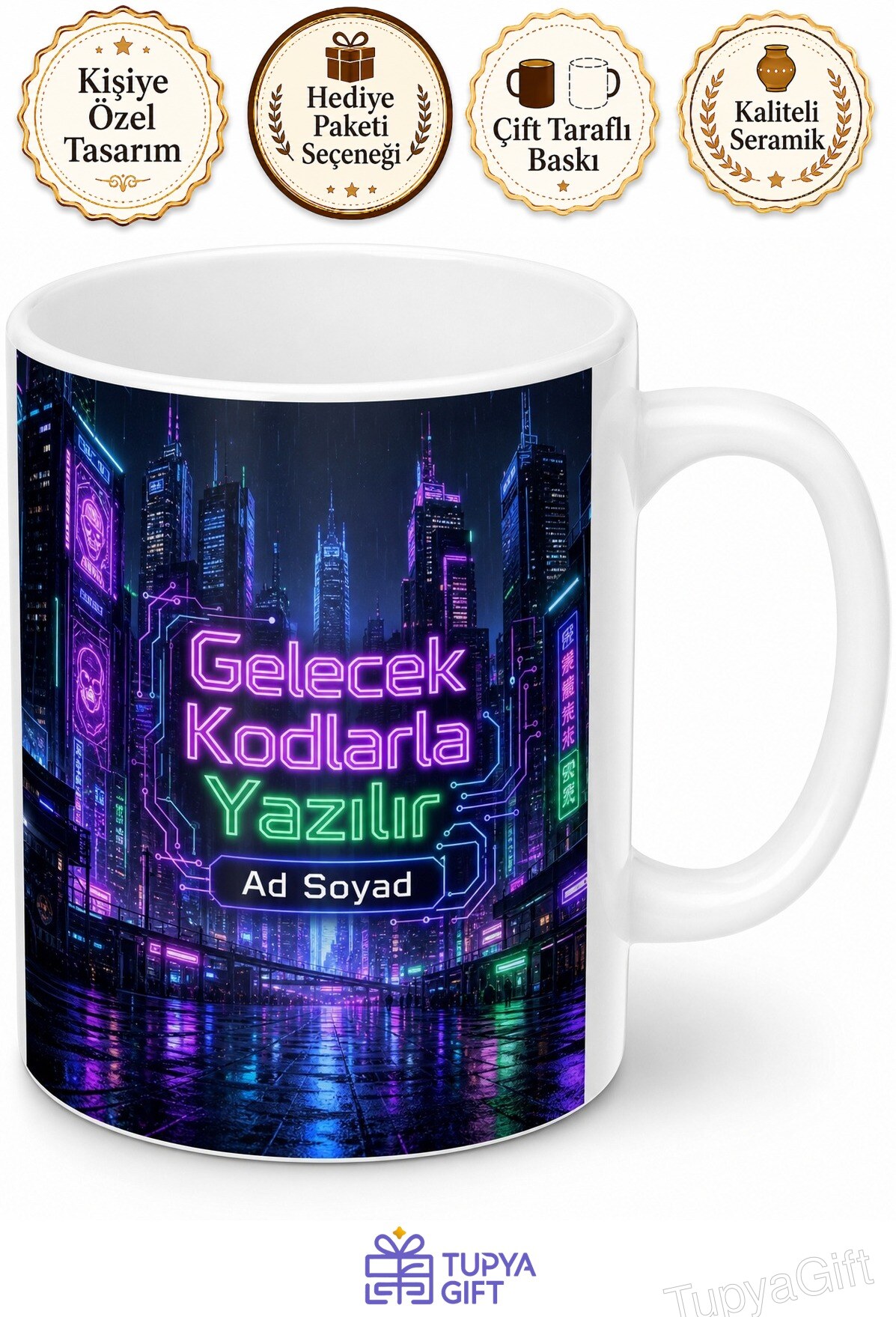 Siberpunk Distopik Gelecek Neon Şehir Matrix Ruhu Kupa Bardak Hediye