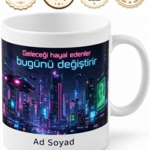 Siberpunk Gelecek Tasarımlı Renkli Aydınlatma Efektli Kupa Bardak Hediye