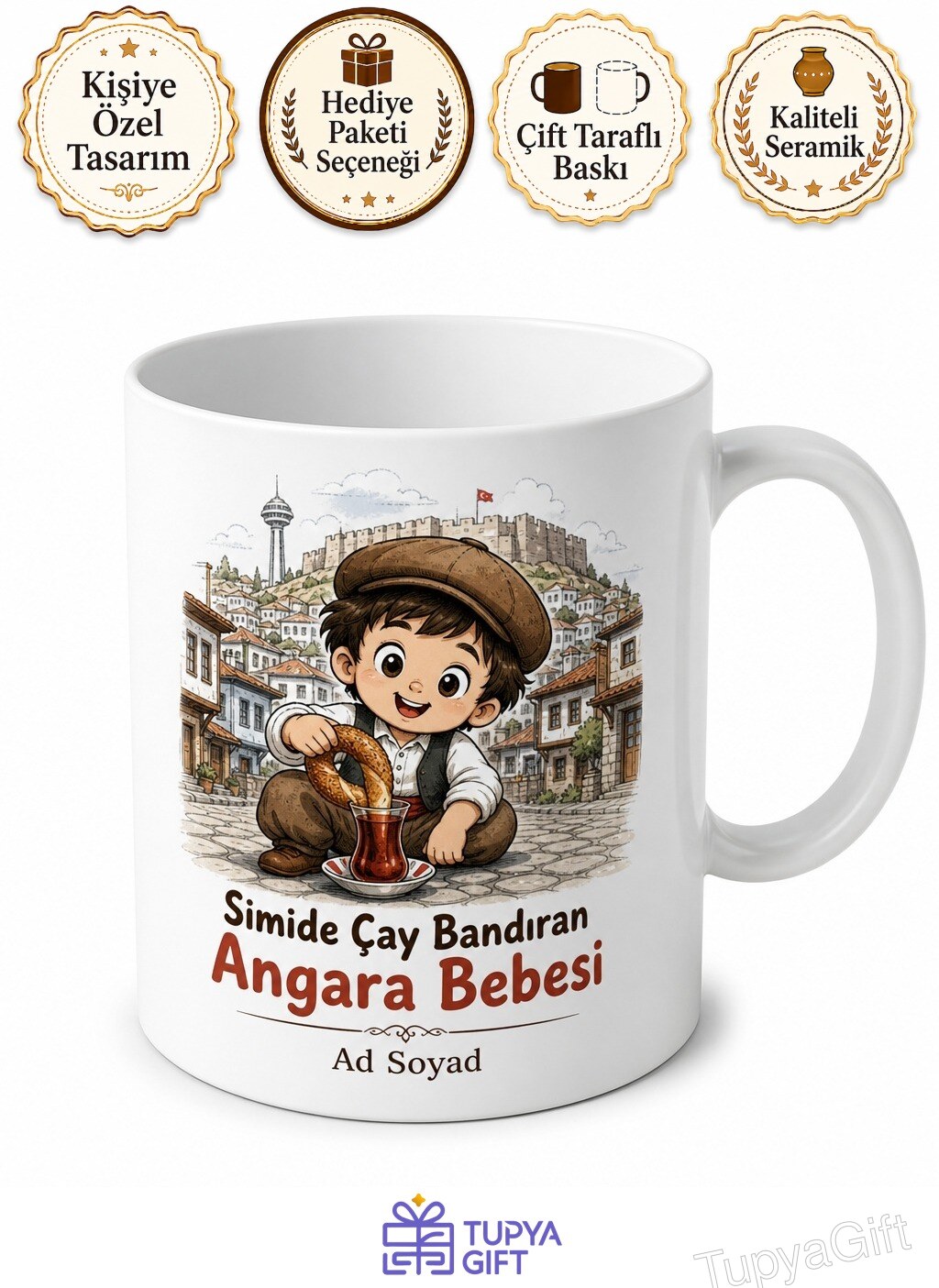 Simide Çay Bandıran Angara Bebesi Sokak Ruhu Kahve Kupası Hediye Bardak