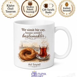 Simitçiye Hediye Çay Simit Keyfi Gevrek Çıtır Simit Satanlara Özel Tasarım Porselen Kupa Bardak
