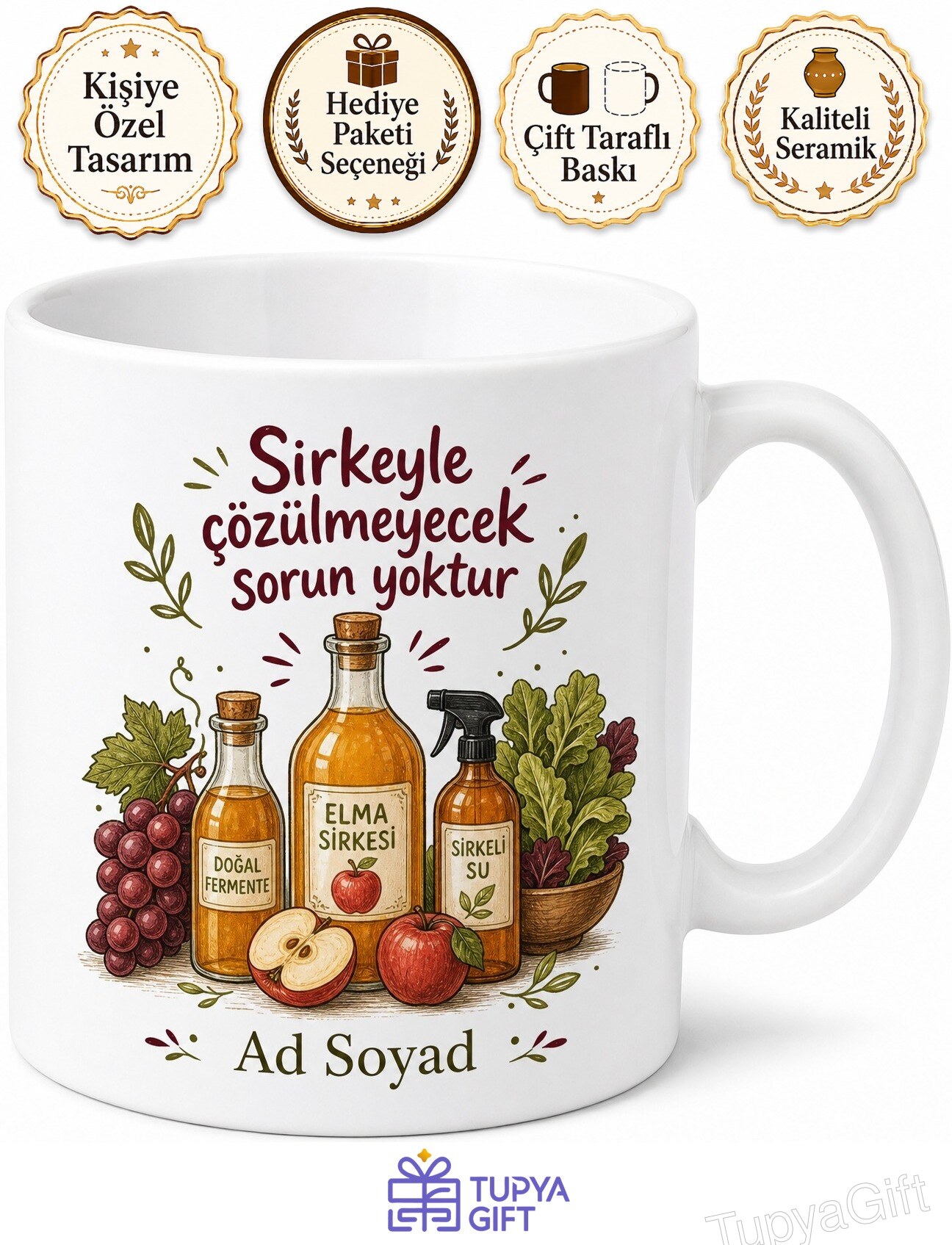 Sirke Kullananlara Özel Tasarım Kupa Bardak Elma Sirkesi Hediye Komik Kupa