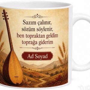 Sivas Şarkışla Aşık Veysel Müzesi Ozanlar Şehri Türkü Ruhu Porselen Kupa Hediye