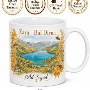 Sivas Zara Tödürge Gölü Kızılırmak Vadisi Bal Diyarı Doğa Temalı Porselen Kupa Hediye Bardak