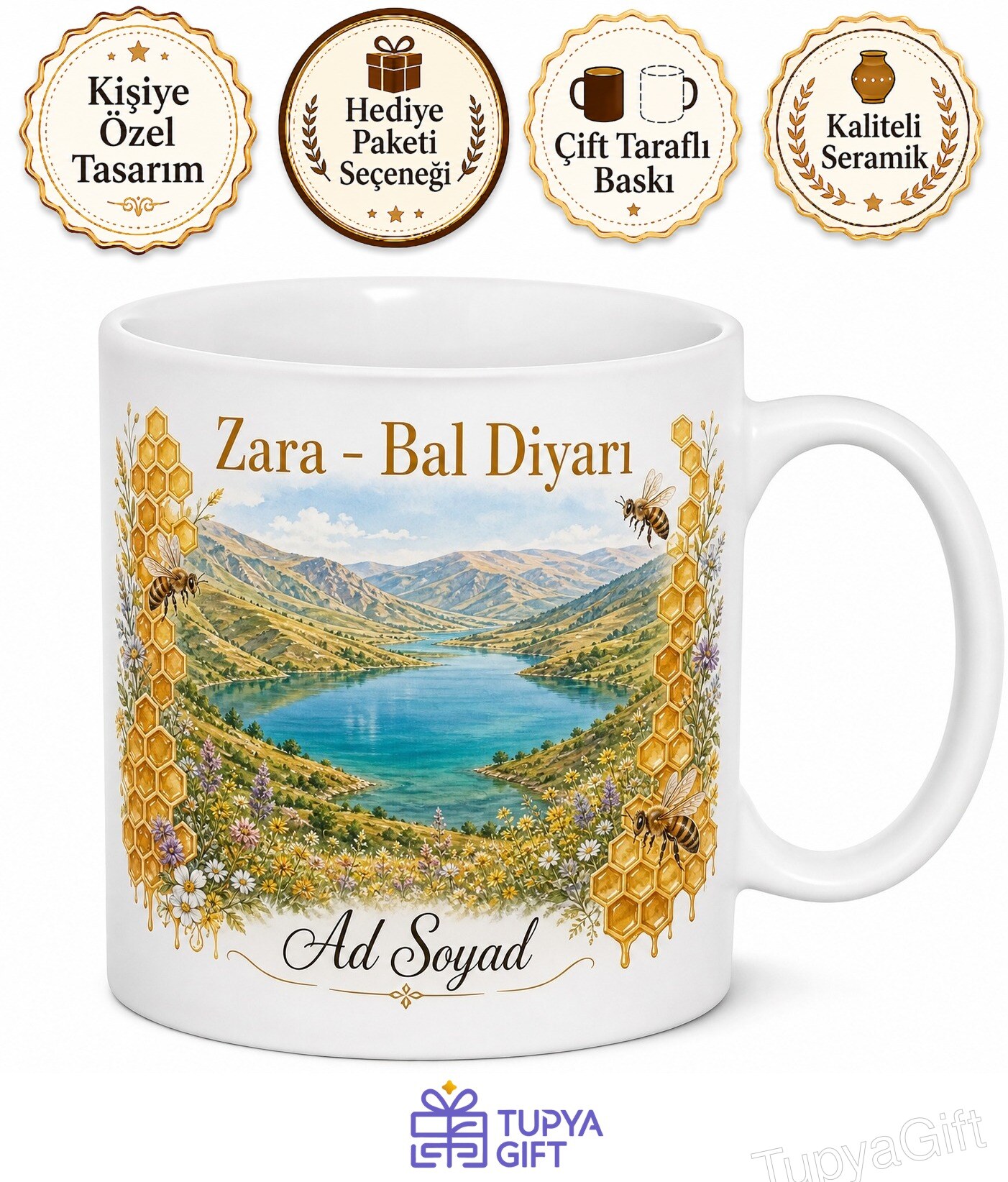 Sivas Zara Tödürge Gölü Kızılırmak Vadisi Bal Diyarı Doğa Temalı Porselen Kupa Hediye Bardak