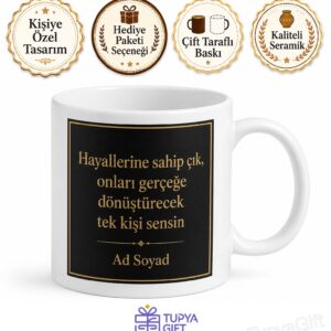 Siyah Mat Zemin Altın Harf Baskılı Lüks Kadın Kupa Bardak Özel Tasarım Hediye