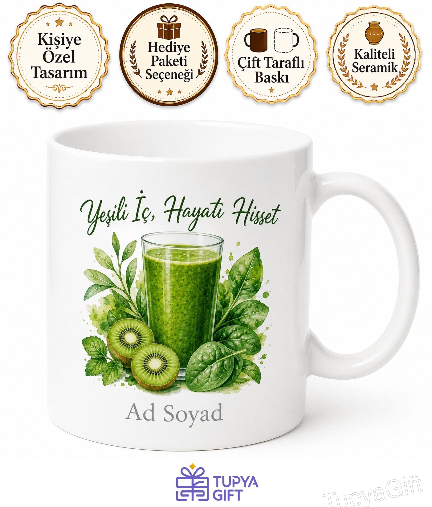 Smoothie İçenlere Detoks İçeceği Yeşil Smoothie Kupa Bardak Hediye