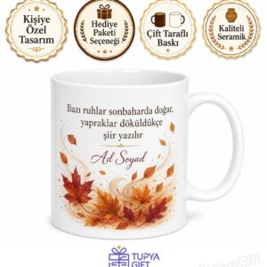 Sonbahar İnsanı Dökülen Yapraklar Rüzgar Sesi Hüzünlü Şiir Kupa Bardak Hediye