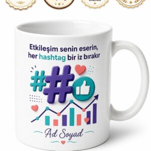 Sosyal Medya Yöneticisi Hashtag Like Etkileşim Kralı Kupa Bardak Hediye