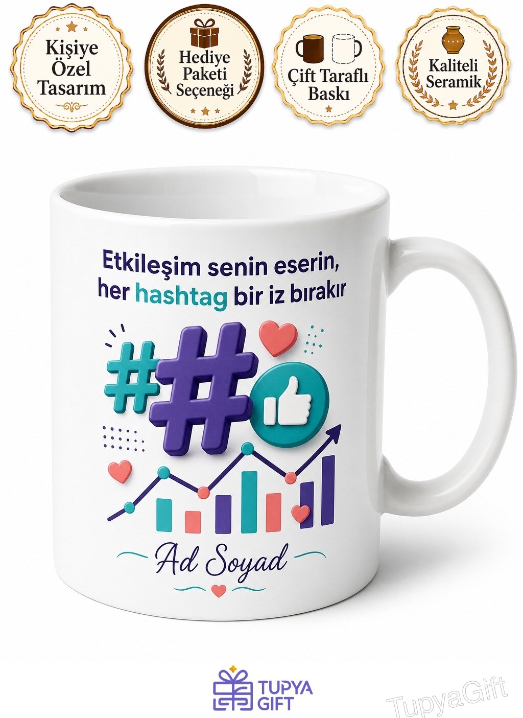 Sosyal Medya Yöneticisi Hashtag Like Etkileşim Kralı Kupa Bardak Hediye