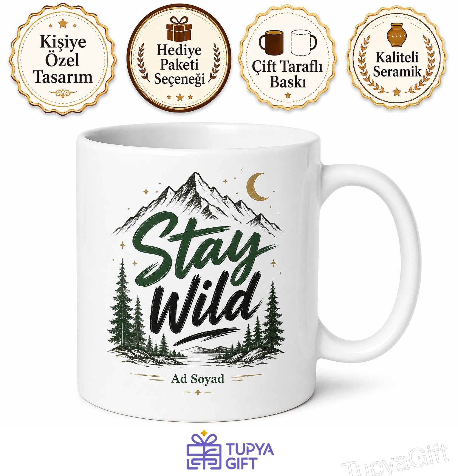 Stay Wild Yazılı Vahşi Kal İngilizce Kupa Bardak Motivasyon Hediye