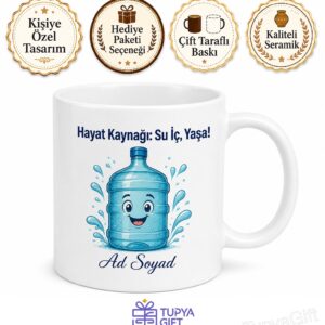 Su İçenlere Hayat Kaynağı Damacana Su Kupa Bardak Hediye Porselen Mug