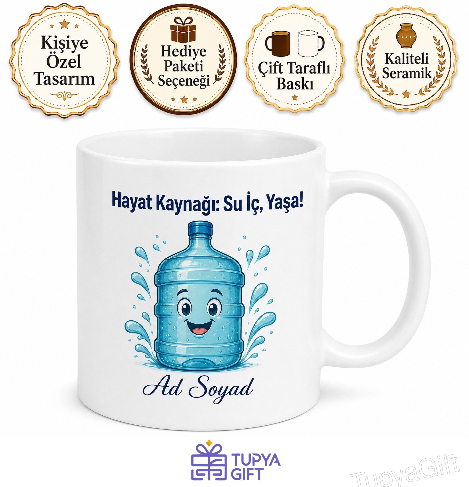 Su İçenlere Hayat Kaynağı Damacana Su Kupa Bardak Hediye Porselen Mug