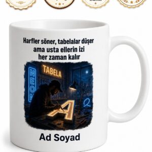 Tabelacıya Hediye Pleksi Kesim Folyo Kaplama Işıklı Tabela Gece Mesaisi Kupa Bardak