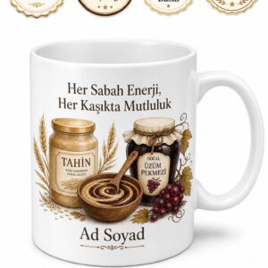 Tahin Pekmez Kahvaltı Temalı Kupa Bardak Tahin Pekmez Sevenlere Özel Tasarım Hediye