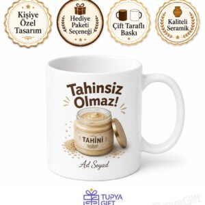 Tahin Severler İçin Özel Tasarım Tahinli Pide Tahin Pekmez Temalı Porselen Kupa Bardak Hediye