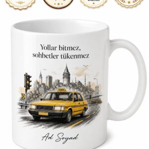 Taksi Sürücüsüne Hediye Sarı Taksi Şehir Trafiği Yolcu Sohbeti Esnaf Kupa Bardak