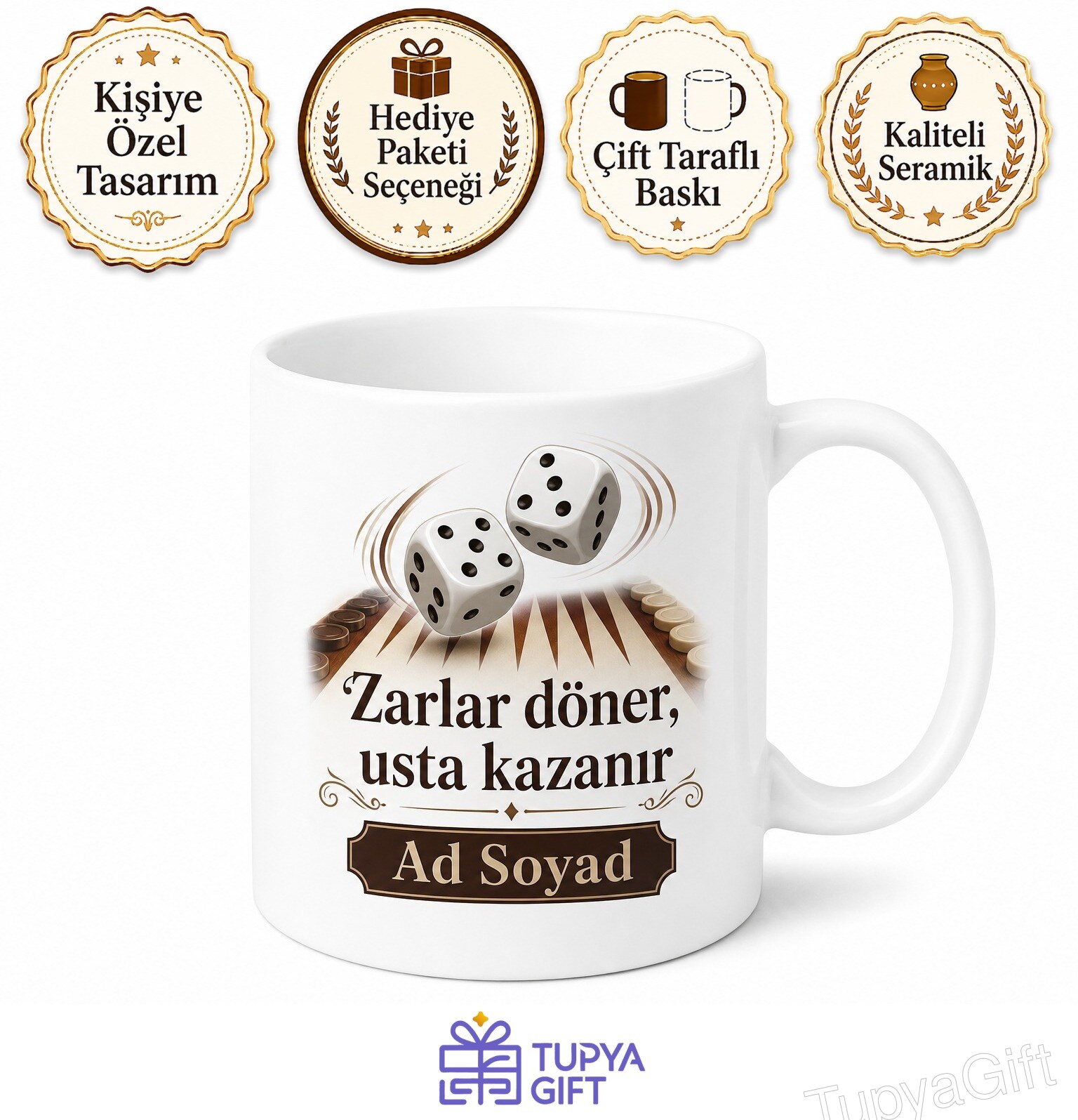 Tavla Zarlarını Şansla Atanlara Usta Zar Fırtınası Kupa Bardak Hediye