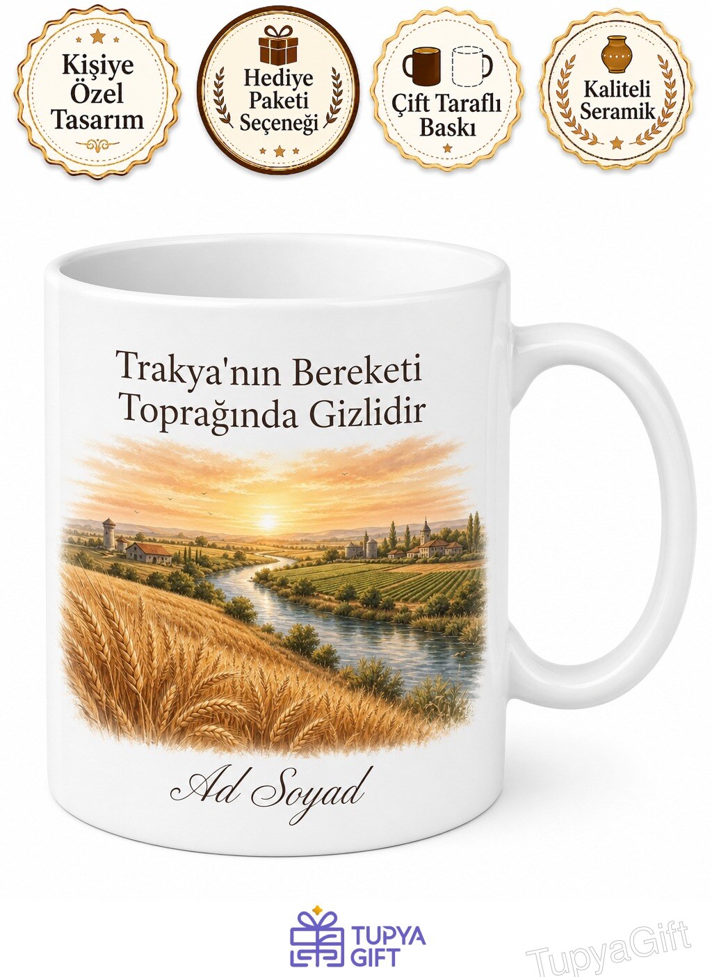 Tekirdağ Ergene Nehri Tarım Arazileri Trakya Bereketi Özel Tasarım Kupa Bardak Hediye