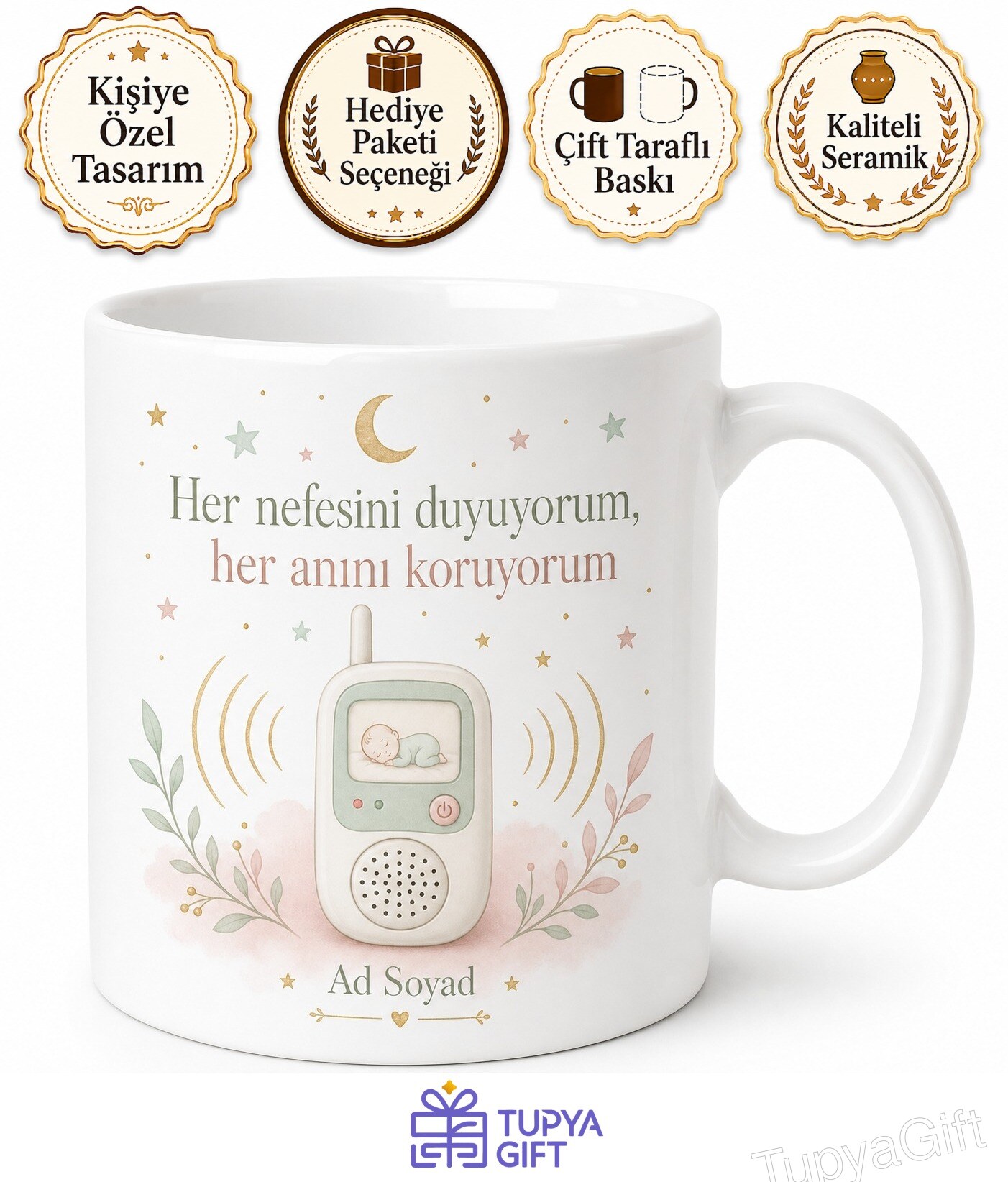 Telsiz Kullananlara Bebek Telsizi Anne Kaygısı Özel Tasarım Porselen Kupa Hediye