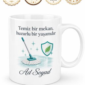 Temizlik İşçisine Hediye Hijyen Hizmetleri Temalı Baskılı Porselen Kupa Bardak