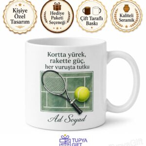 Tenisçiye Hediye Backhand Ralli Grand Slam Turnuvası Temalı Baskılı Porselen Kupa Bardak