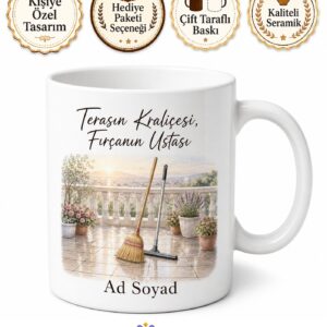 Teras Yıkayan Annelere Fırça Ve Çekçek Açık Hava Temizliği Hediye Kupa Bardak