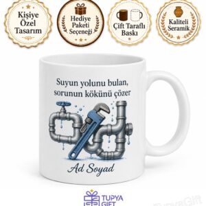 Tesisatçıya Hediye Boru Tıkanıklığı Su Kaçağı İngiliz Anahtarı Ustası Kupa Bardak