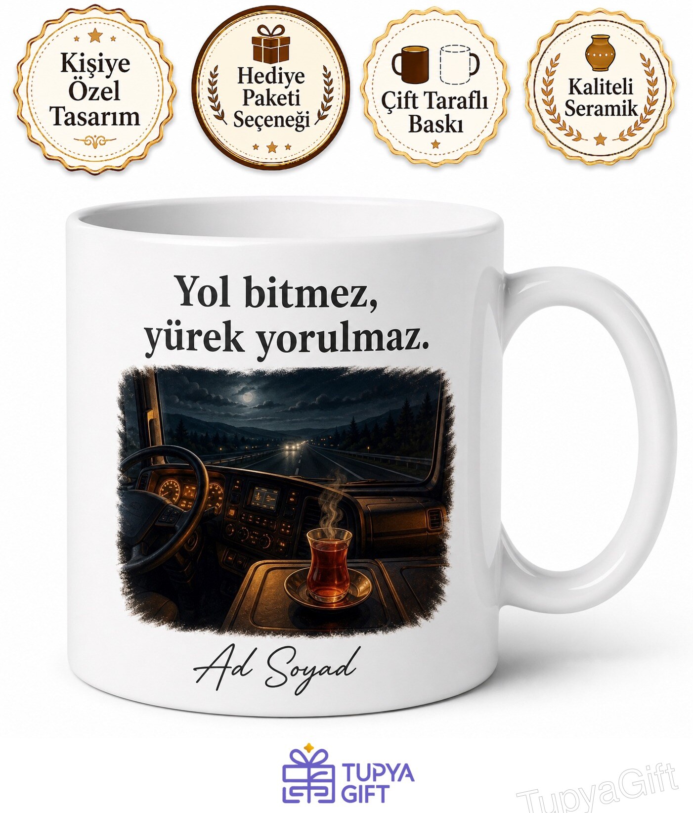 Tır Şoförü Kabin İçi Uzun Yollar Gece Dinlenmesi Çay Kupası Hediye Bardak