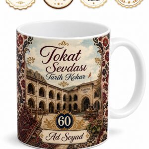Tokat Plakalı Tarihi Taşhan Ve Yazma Desenli Geleneksel Kupa Bardak Hediye