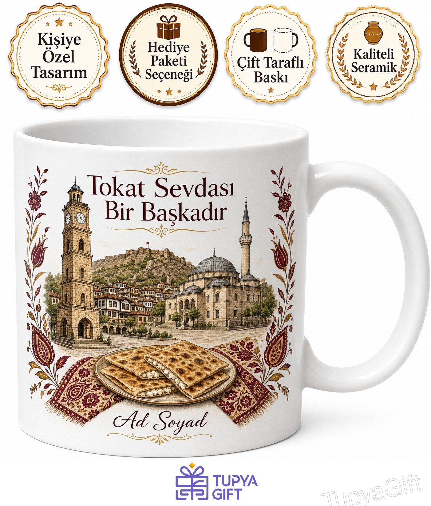 Tokat Taşhan Saat Kulesi Ali Paşa Camii Tokat Yazması Çökelekli Gözleme Kupa Hediye