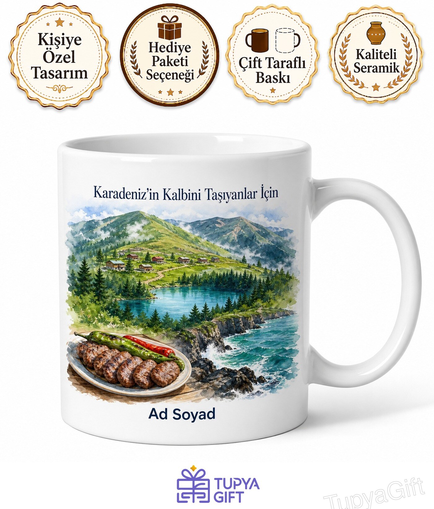 Trabzon Akçaabat Hıdırnebi Yaylası Sera Gölü Köftesi Karadeniz Sahili Kupa Bardak Hediye