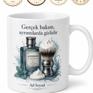 Traş Sonrası Losyon Tahriş Karşıtı Traş Kolonyası Temalı Baskılı Porselen Kupa Hediye Bardak