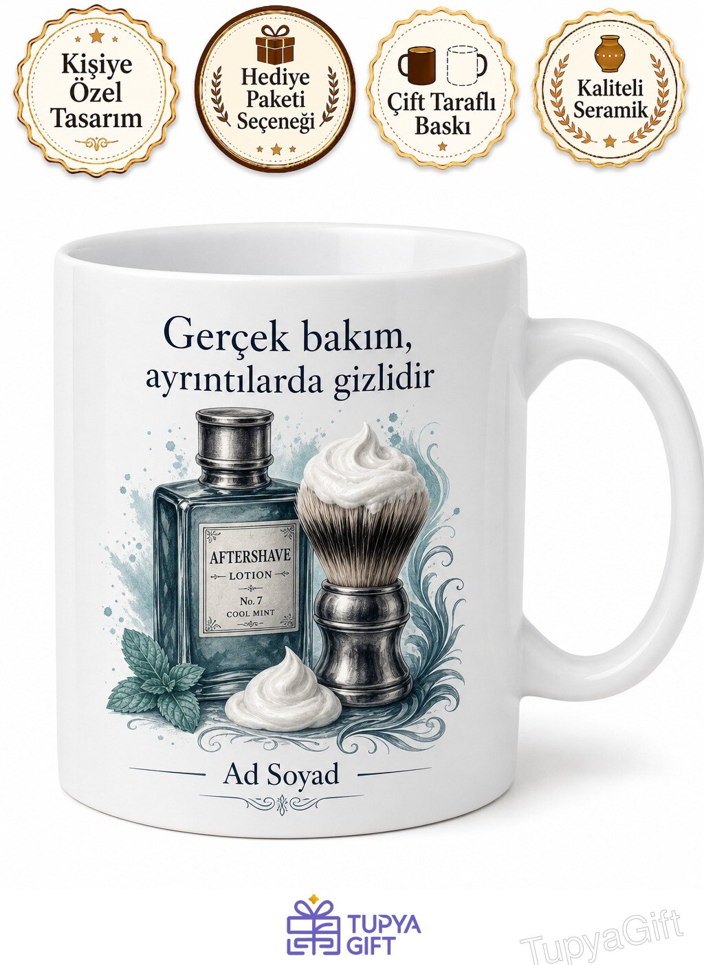 Traş Sonrası Losyon Tahriş Karşıtı Traş Kolonyası Temalı Baskılı Porselen Kupa Hediye Bardak
