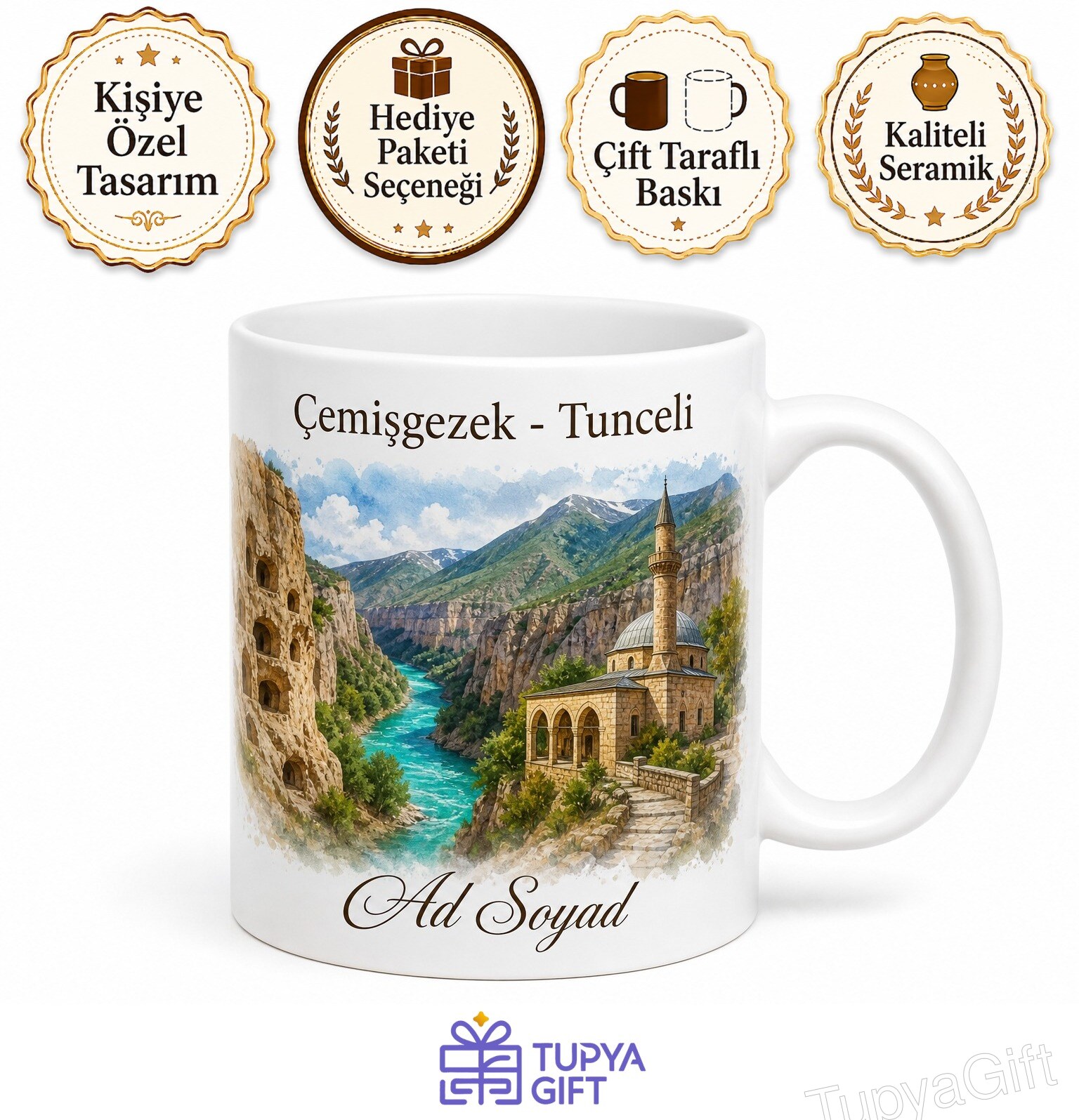 Tunceli Çemişgezek İn Delikleri Tahar Çayı Tarihi Cami Munzur Kanyon Kupa Bardak Hediye