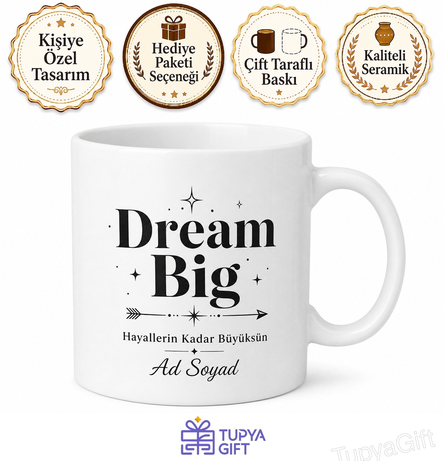Dream Big Baskılı Büyük Hayal Et İngilizce Motivasyon Kupa Bardak Hediye