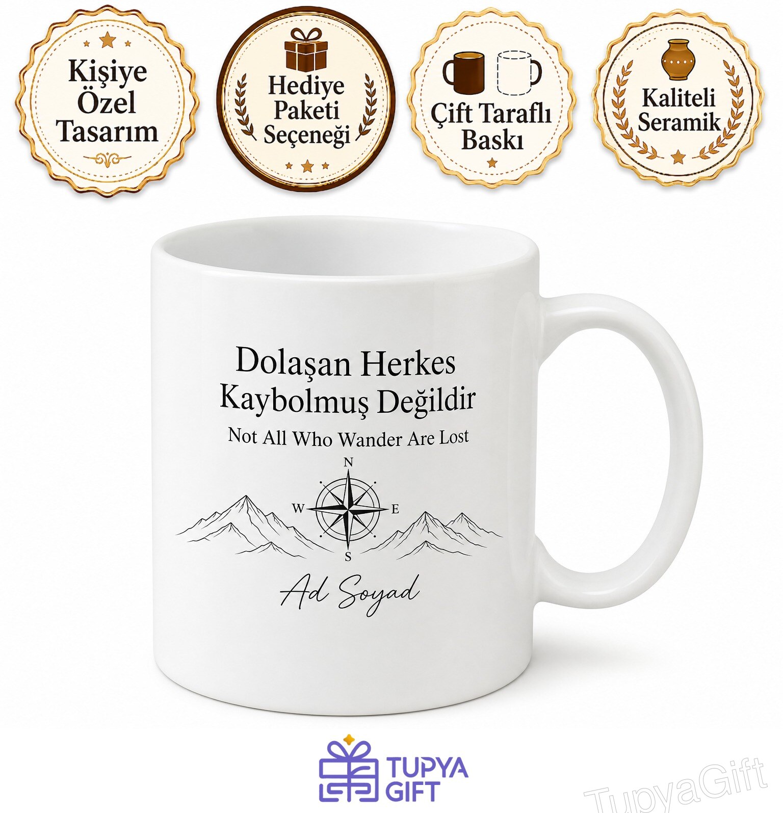 Not All Who Wander Are Lost Yazılı İngilizce Motivasyon Kahve Kupası Hediye Bardak