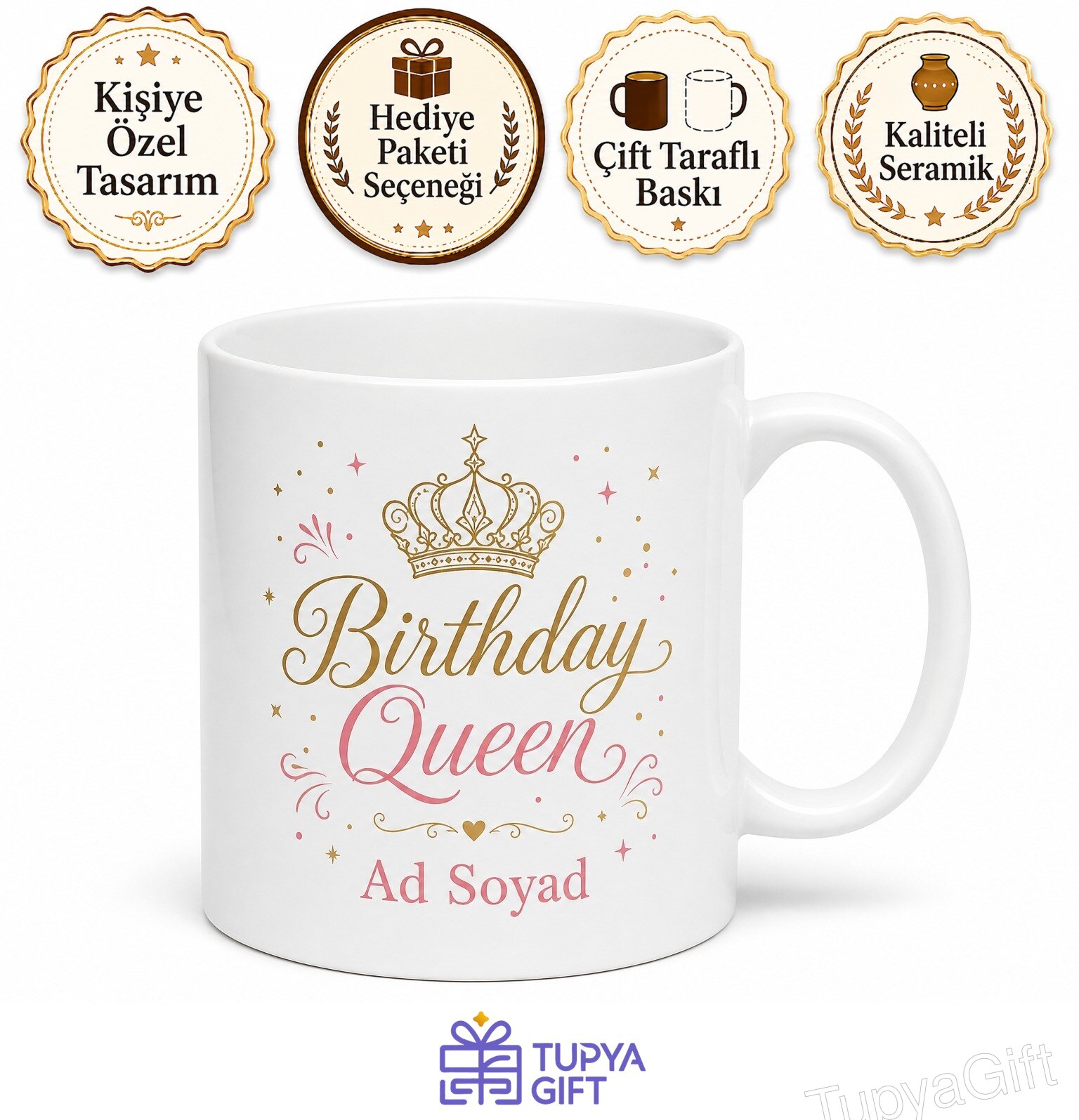 Birthday Queen Yazılı Doğum Günü Kraliçesi İngilizce Kupa Bardak Hediye
