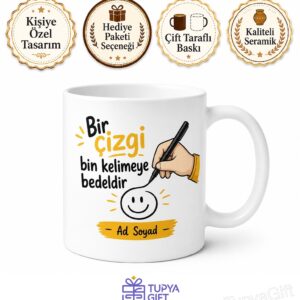 Dünya Karikatür Günü Çizerlere Özel Tasarım Baskılı Porselen Kupa Bardak Hediye