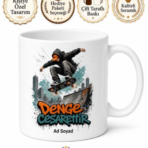 Kaykaycıya Hediye Rampadan Zıplayış Tekerlek Sesi Sokak Stili Denge Baskılı Kupa Bardak