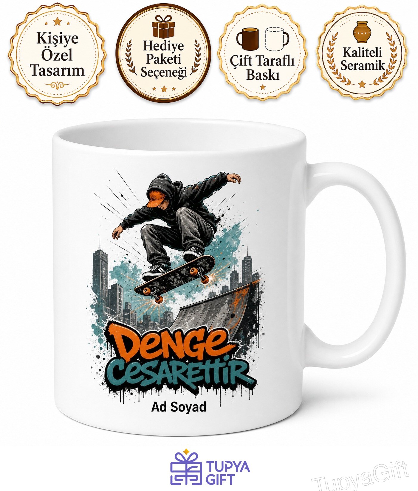 Kaykaycıya Hediye Rampadan Zıplayış Tekerlek Sesi Sokak Stili Denge Baskılı Kupa Bardak
