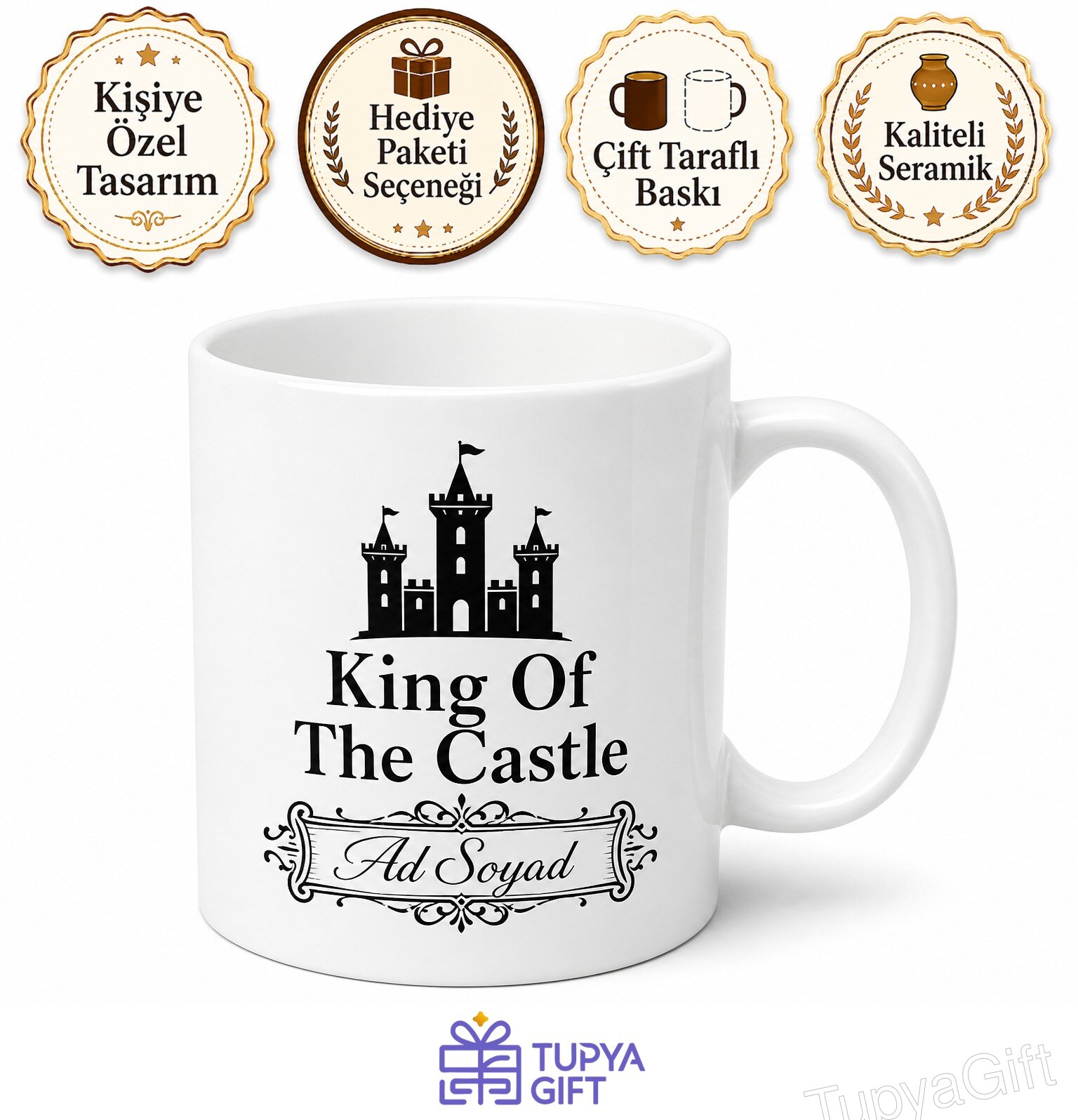 King Of The Castle Yazılı Şatonun Kralı İngilizce Kahve Kupası Hediye Bardak